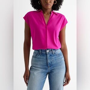 Express short sleeve pink button up